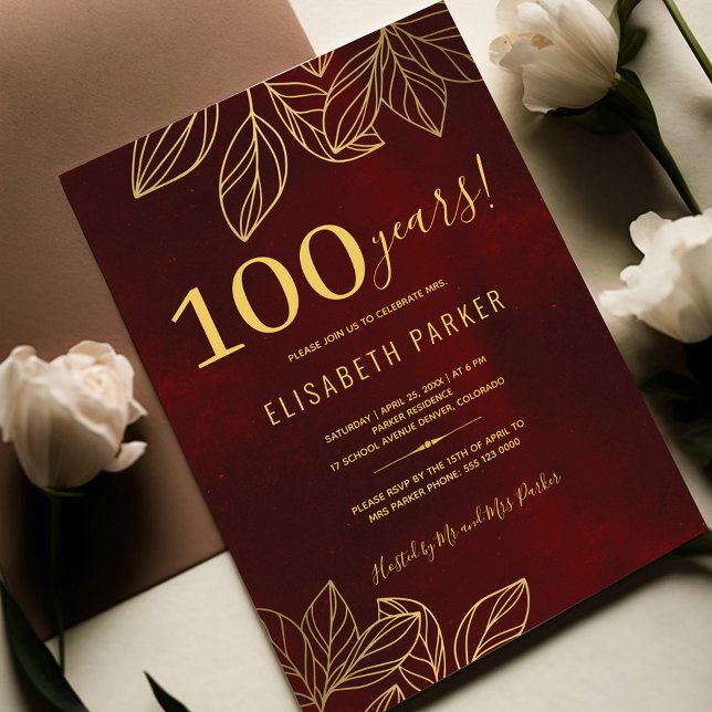 Convite Festa de 100 anos elegante e sofisticada de aniver (Criador carregado)