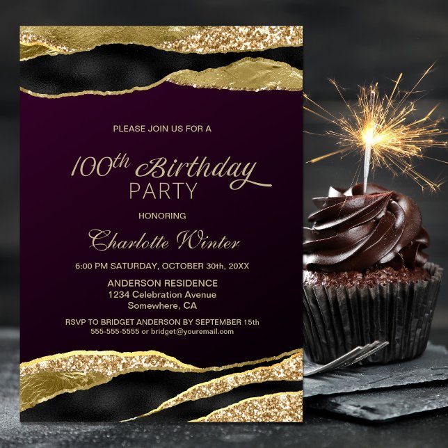 Convite Festa de 100 Anos em Borgonha e Dourado (Criador carregado)