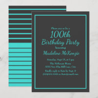 Festa de 100 Anos Listrada em Turquesa Preta