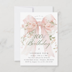 Convite Festa de 100 anos PETITE Elegante Floral Rosa