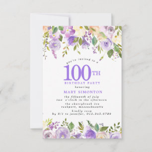 Convite Festa de 100 Anos PETITE Floral de Rosa Roxa
