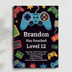 Convite Festa de 12 Anos do Gamer Meninos Subindo de Level
