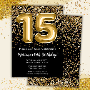 Convite Festa de 15 Anos da Menina Black Gold Kids
