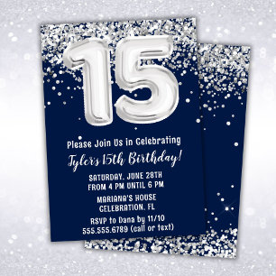 Convite Festa de 15 anos Navy Blue Silver