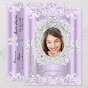 Convite Festa de 15 Anos Princesa Lilás com Renda Foto Gra
