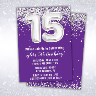 Convite Festa de 15 anos Purple Silver