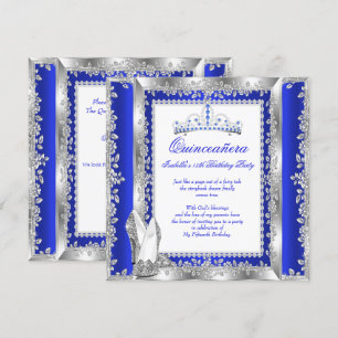 Convite Festa de 15 Anos Quinceanera Azul Royal Prata