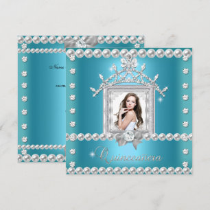 Convite Festa de 15 anos Quinceanera Azul Teal