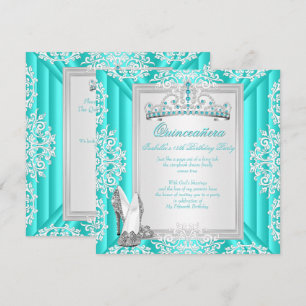 Convite Festa de 15 Anos Quinceanera Azul Teal