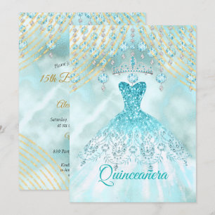 Convite Festa de 15 Anos Quinceanera Azul Turquesa