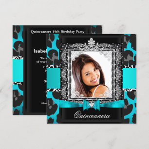 Convite Festa de 15 Anos Quinceanera Azul Turquesa Foto