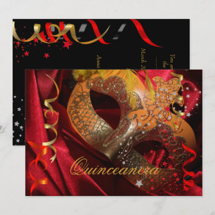 Convite Festa de 15 Anos Quinceanera Máscara Vermelha Pret