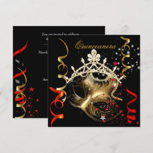 Convite Festa de 15 Anos Quinceanera Máscara Vermelha Pret