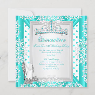 Convite Festa de 15 Anos Quinceanera Pontos Azul Teal