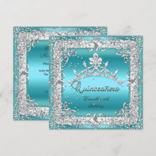 Convite Festa de 15 anos Quinceanera Prata Azul Turquesa