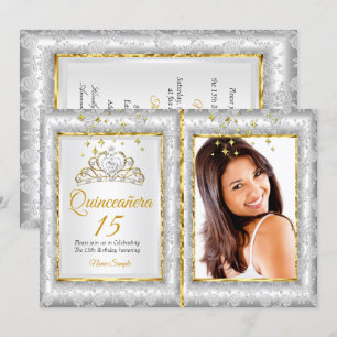 Convite Festa de 15 Anos Quinceanera Prata Dourado Foto