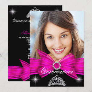 Convite Festa de 15 anos Quinceanera Rosa Quente Preto Ani