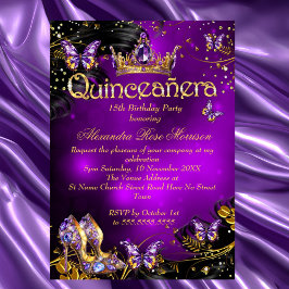 Convite Festa de 15 anos Quinceanera roxo Borboleta preta