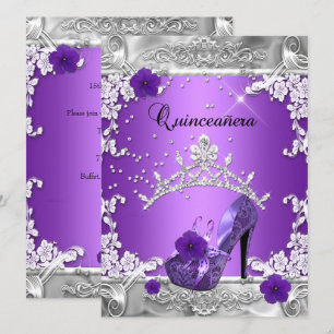 Convite Festa de 15 anos Quinceanera Roxo Prata