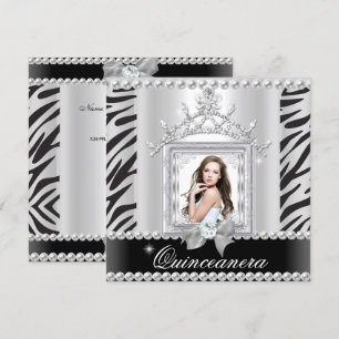 Convite Festa de 15 anos Quinceanera Zebra Preto Branco