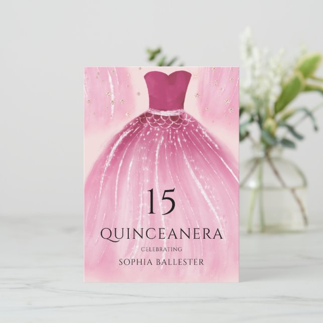 Convite Festa de 15 Quinceanera de Sereia Rosa Esmagada (Em pé/Frente)