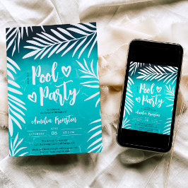 Convite Festa de 16 anos azul tropical de folhas de palmei