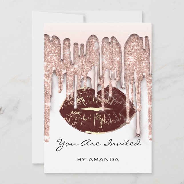 Convite Festa de 16 anos Beijo Vermelho Lábios Rosa Brilho (Frente)