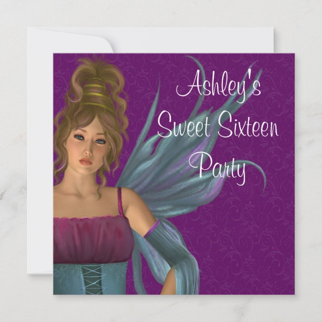Convite Festa de 16 Anos da Princesa Fada Roxo Turquesa (Frente)