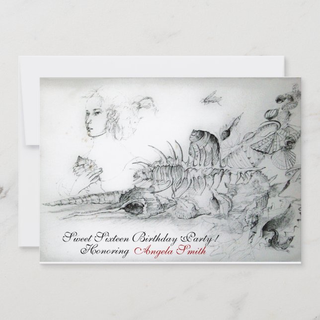 Convite Festa de 16 anos doce com conchas marinhas, Rubi M (Frente)