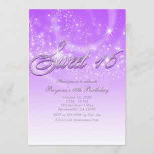 Convite Festa de 16 Anos Doce Roxo e Prata Estrelas Brilha