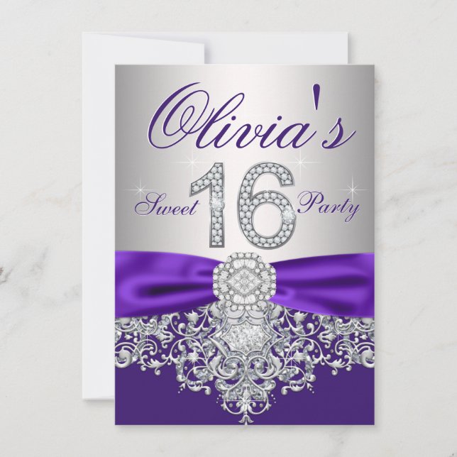 Convite Festa de 16 Anos Sweet Purple Diamond Roxa (Frente)