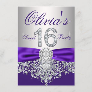 Convite Festa de 16 Anos Sweet Purple Diamond Roxa