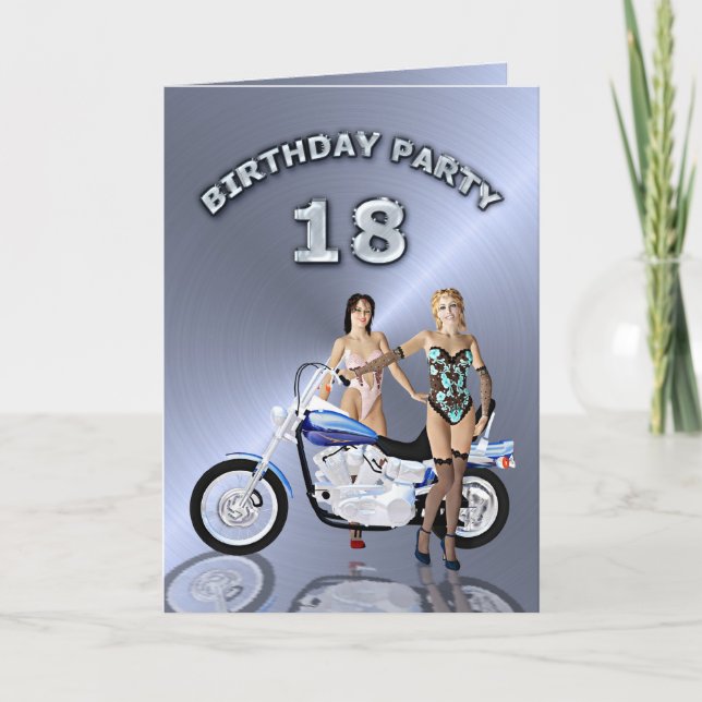 Convite Festa de 18º aniversário com uma garota e moto (Frente)
