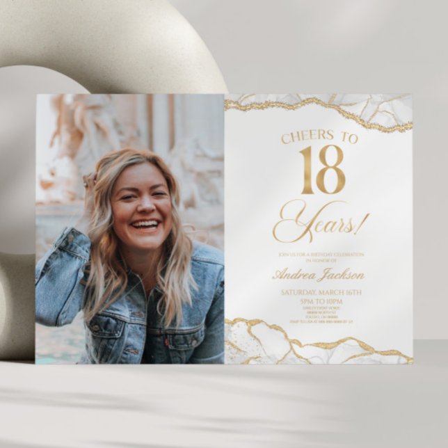 Convite Festa de 18 Anos com Ágata em Ouro Branco (Criador carregado)