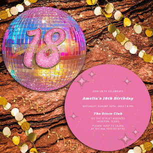Convite Festa de 18 Anos Dourada Bola de Discoteca Brilho