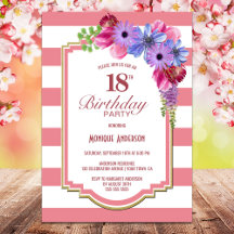Festa de 18 Anos Floral com Listras Rosa