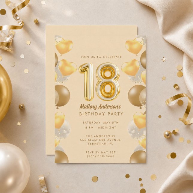 Convite Festa de 18 Anos Glamourosa Dourada (Glamorous Gold 18th Birthday Party Invitation)