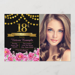 Convite Festa de 18 Anos Pink Black Gold Moderna