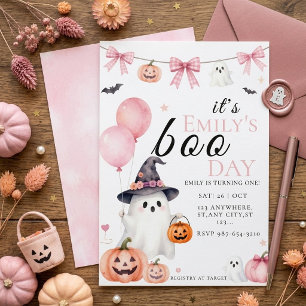 Convite Festa de 1 ano da Menina Fantasma Coquete Rosa