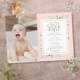 Convite Festa de 1 ano da Pequena Maravilhosa Menina Rosa