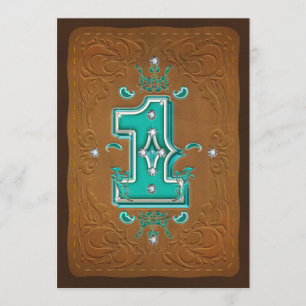 Convite Festa de 1 Um 1º Western Rustic Marrom & Turquesa