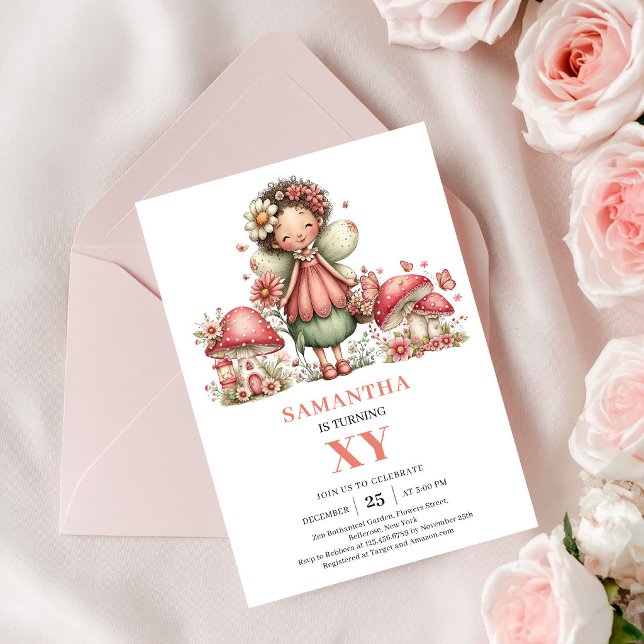 Convite Festa de 2º Aniversário da Fada Rosa Flores Pastel (Pink Fairy 2nd Birthday Pastel Flowers Party Invitation)