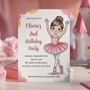 Convite Festa de 2º Aniversário de Crianças Fofas Bailarin
