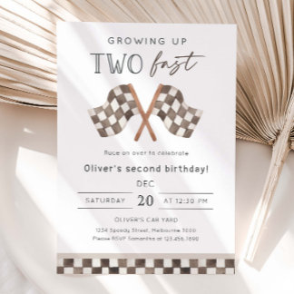 Convite Festa de 2º Aniversário Growing Up Two Fast Racing