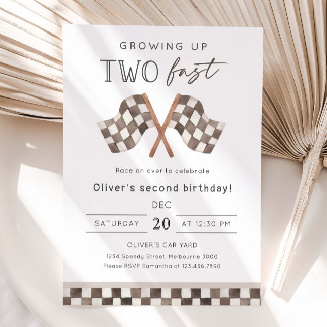 Convite Festa de 2º Aniversário Growing Up Two Fast Racing (Criador carregado)
