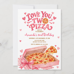 Convite Festa de 2º Aniversário Pink Love You Two Pizza Pi