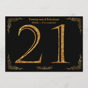 Convite Festa de 21º aniversário, estilo Gatsby, brilho pr