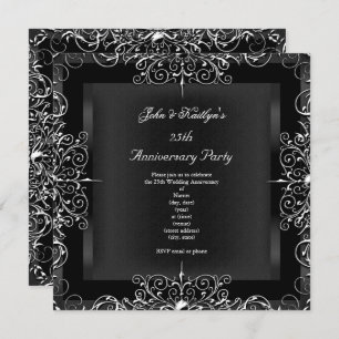 Convite Festa de 25 Anniversário Chalkboard Silver Floral