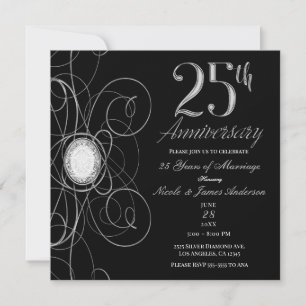 Convite Festa de 25 anos Black & Silver Diamond 25