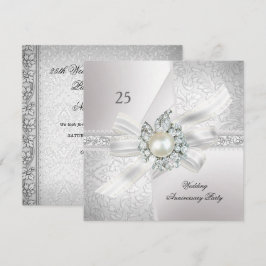 Convite Festa de 25 Anos de Casamento Pérola Branco Prata